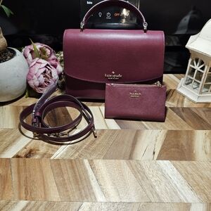 Kate Spade Burgundy Leather Handbag Set